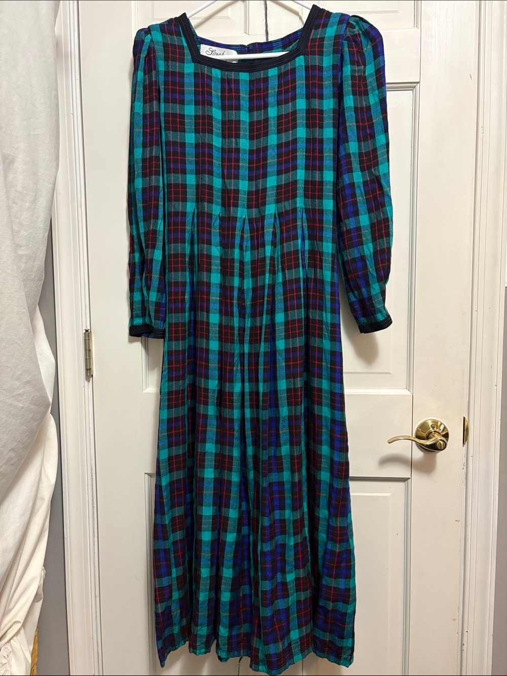 Sarah Elizabeth Dress Plaid Pleated Vintage Boho Peasant 10